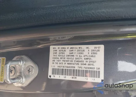 2008 Honda Accord 3.5 Ex из США, поврежденный, VIN 1HGCP36718A003558